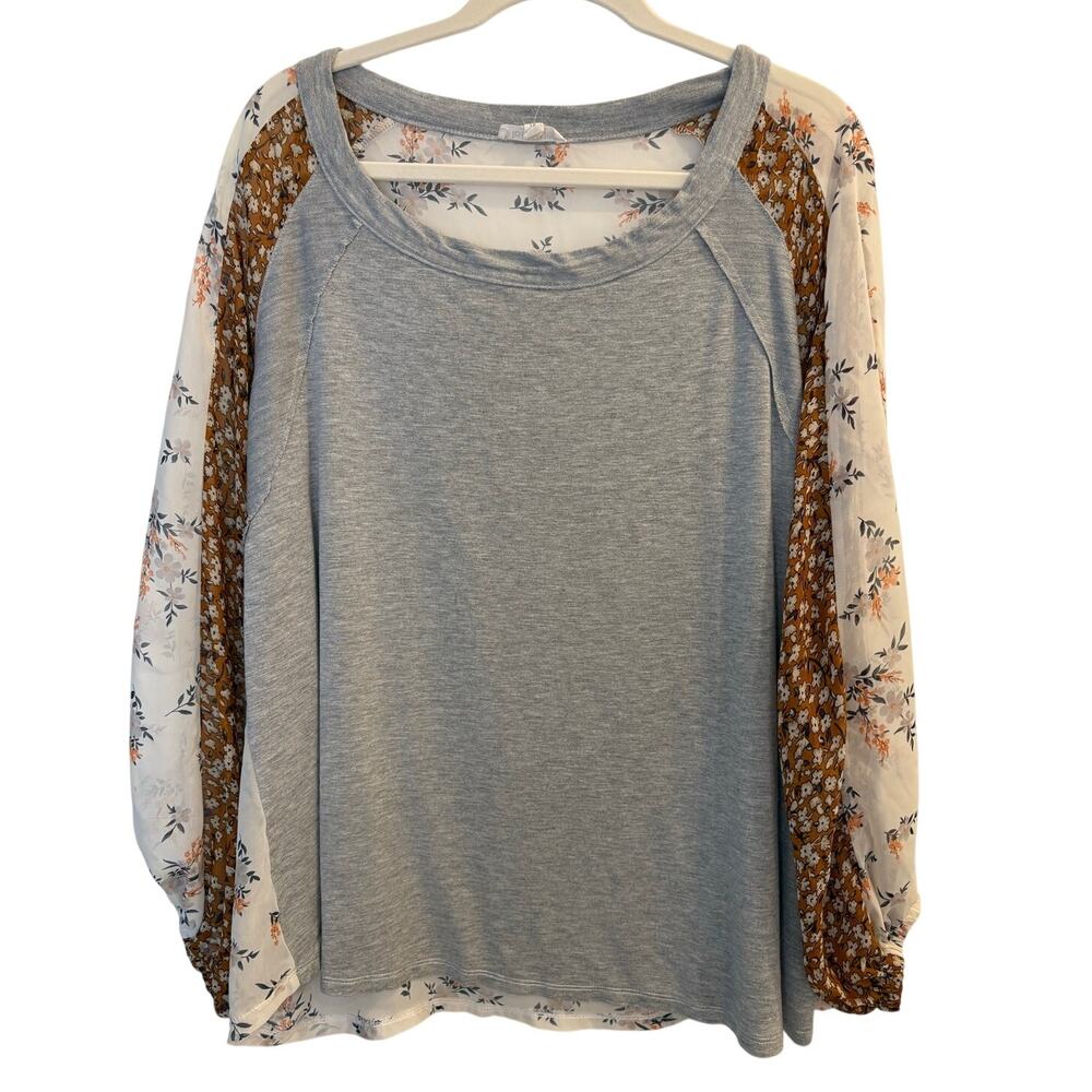 Loralette Mixed Media Floral Patchwork Dolman Sleeve Top 1X Plus Size